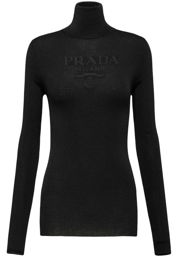 Prada ribbad tröja med hög krage - Svart