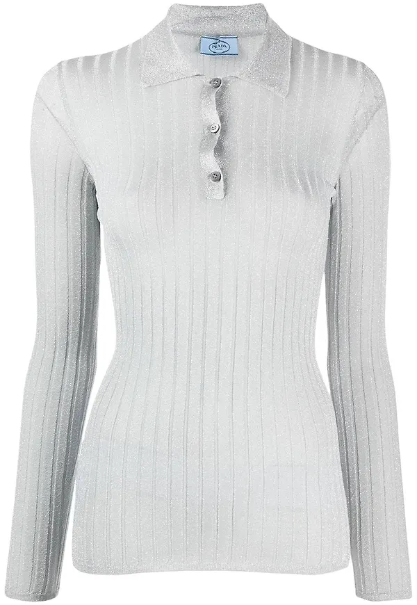 Prada ribbstickad topp - Silverfärgad