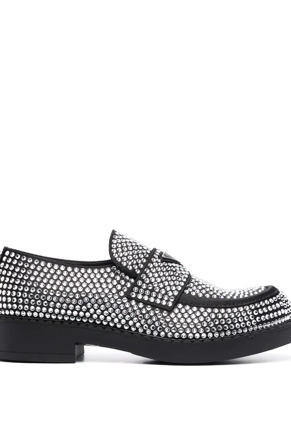 Prada satinloafers med strass - Svart