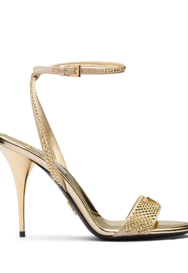 Prada satinsandaler med strass - Guldfärgad