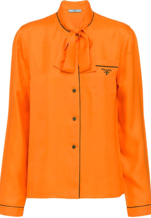 Prada sidenskjorta med knytkrage - Orange