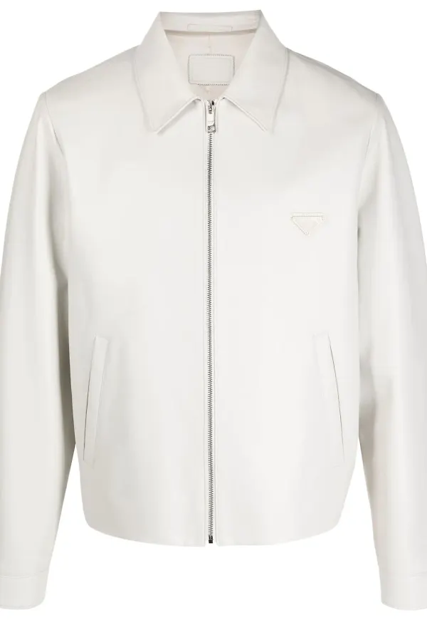 Prada skinnjacka med logotypplakett - Neutral