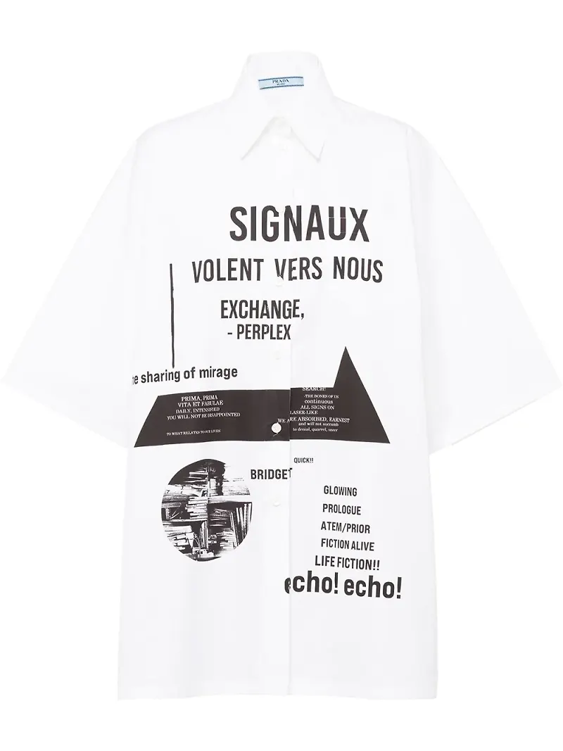 Prada skjorta i oversize-modell med grafiskt tryck - Vit