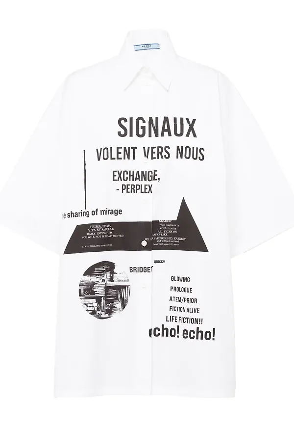 Prada skjorta i oversize-modell med grafiskt tryck - Vit