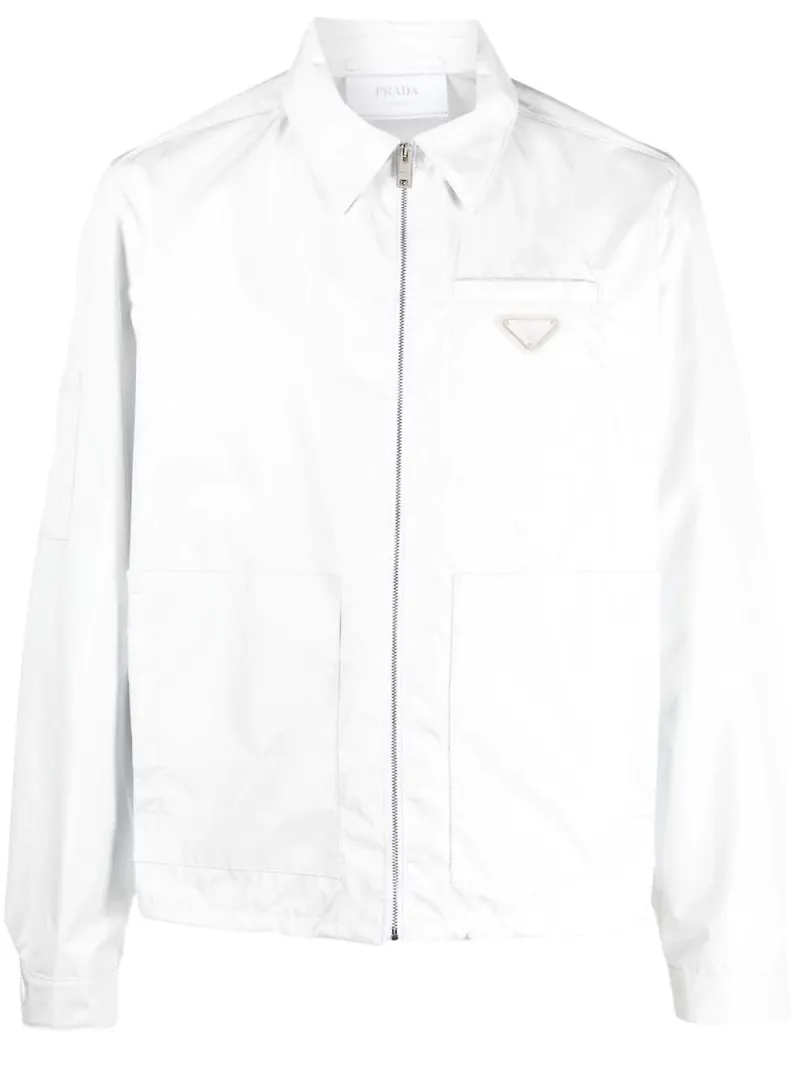Prada skjortjacka med logotypplakett - Vit