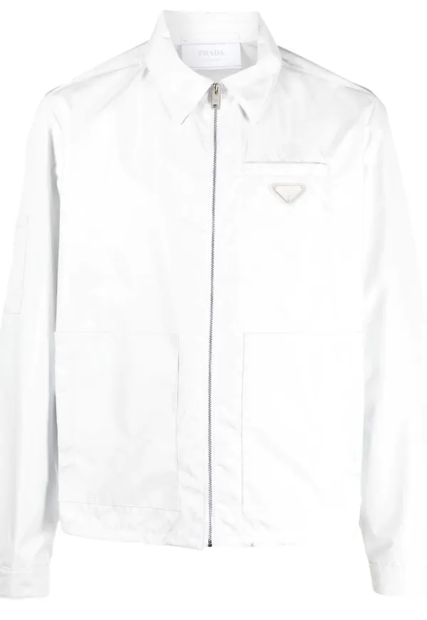 Prada skjortjacka med logotypplakett - Vit