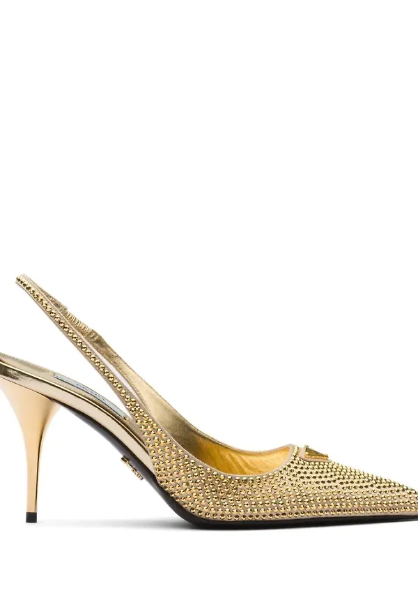 Prada slingback-pumps med strass - Guldfärgad