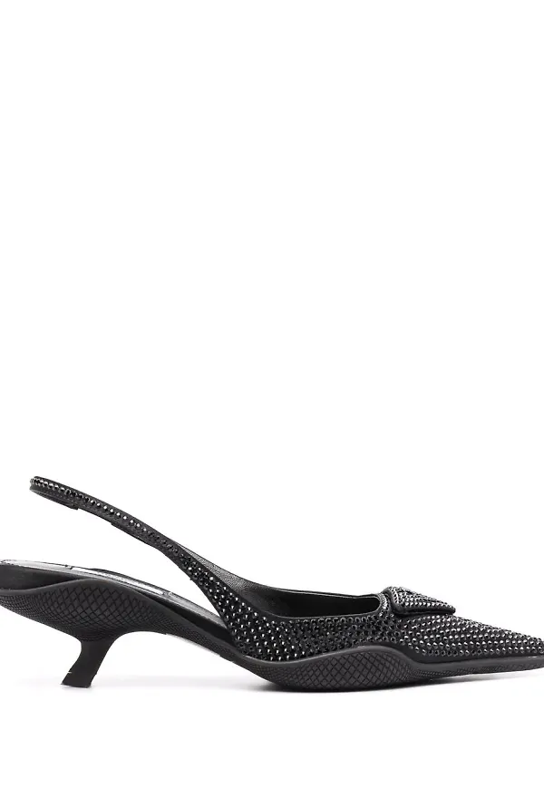 Prada slingback-pumps med strass - Svart