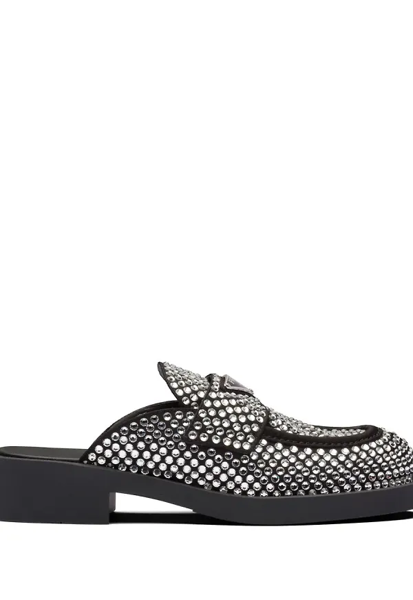Prada slip-ons med strass - Silverfärgad
