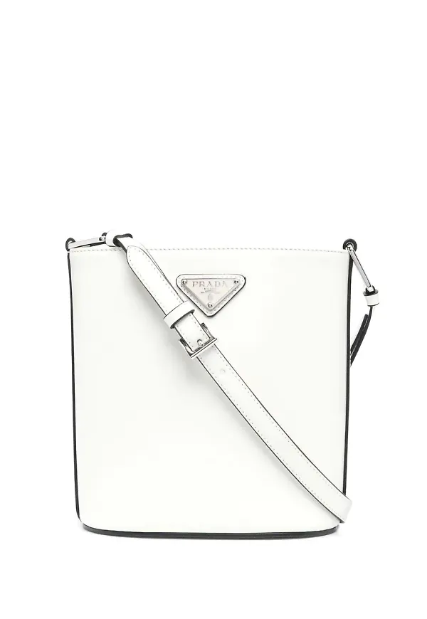Prada Spazzolato liten bucketbag - Vit
