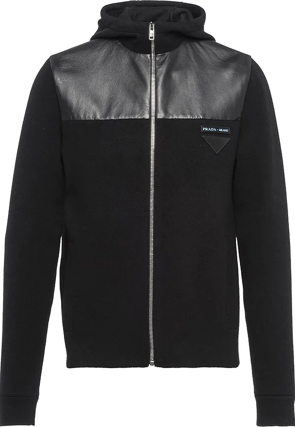 Prada stickad huvtröja med dragkedja - Svart