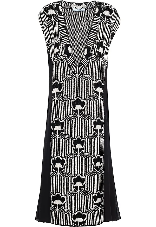 Prada stickad klänning i jacquard - Svart