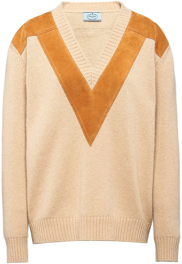 Prada stickad tröja med panel - Neutral