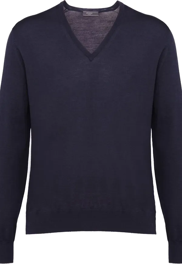 Prada stickad v-ringad tröja - Blå