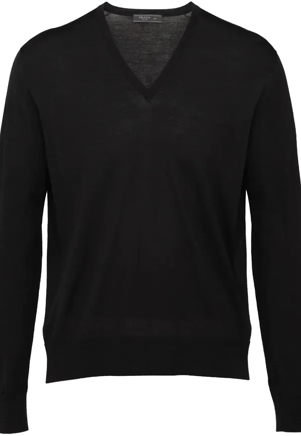 Prada stickad v-ringad tröja - Svart