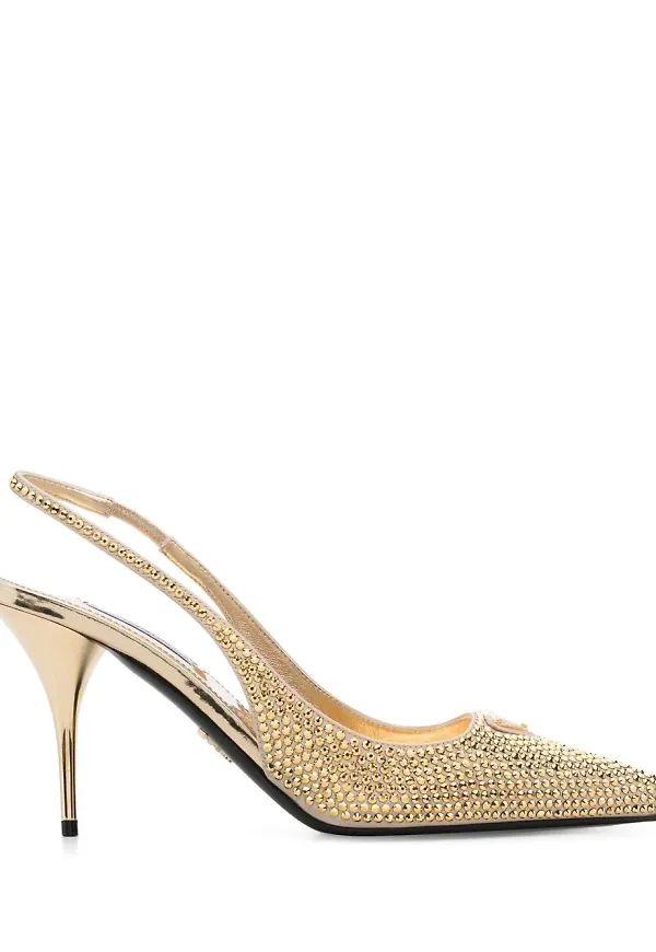 Prada stud-embellished slingback pumps - Guldfärgad