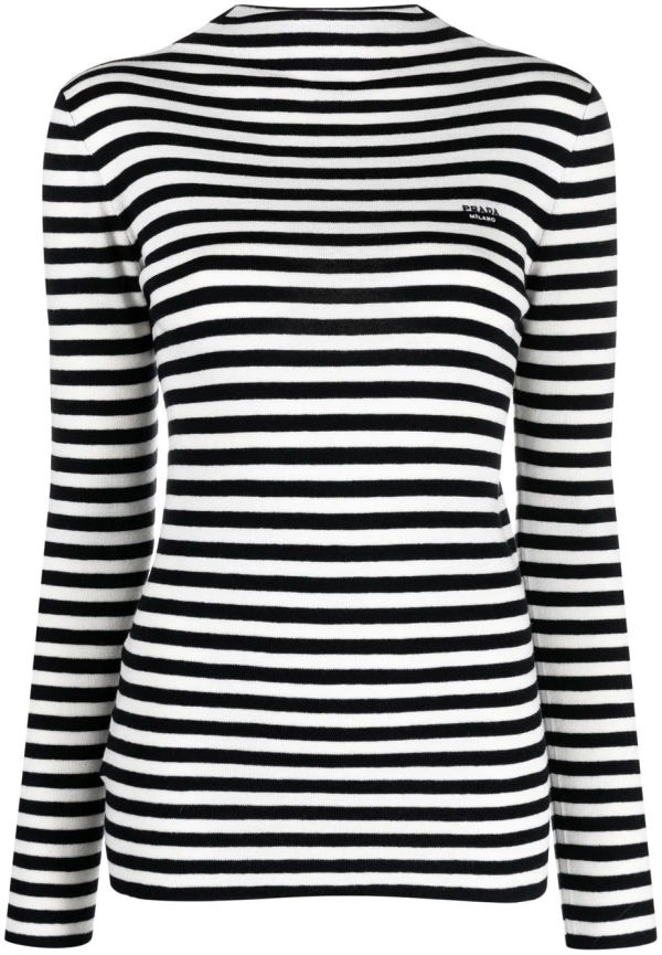 Prada Superfine striped high neck top - Vit