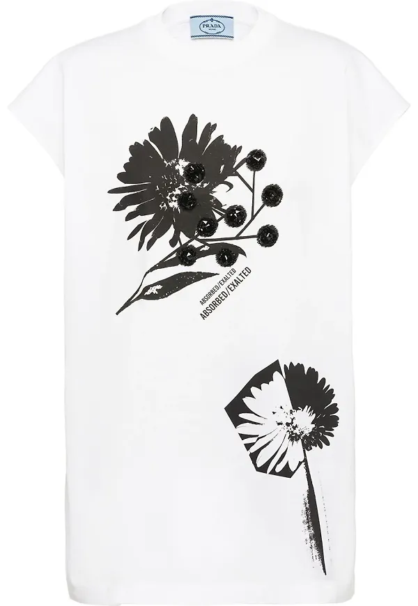 Prada t-shirt med blomsterbrodyr - Vit