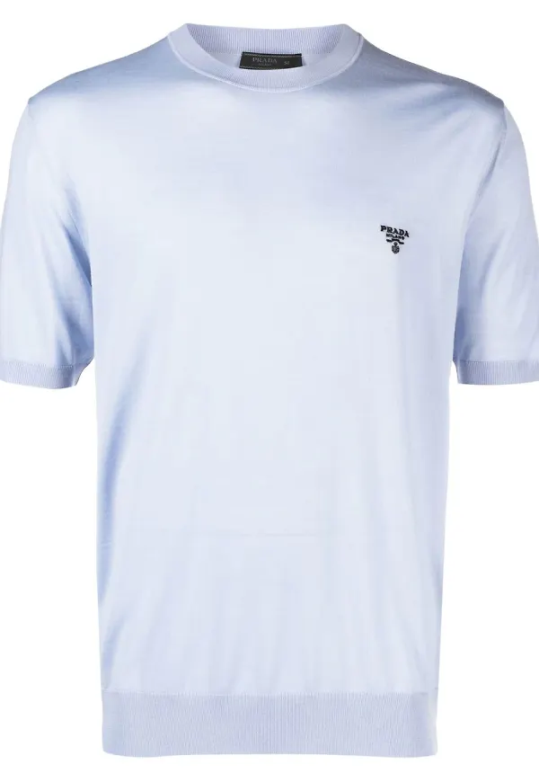 Prada t-shirt med broderad logotyp - Blå