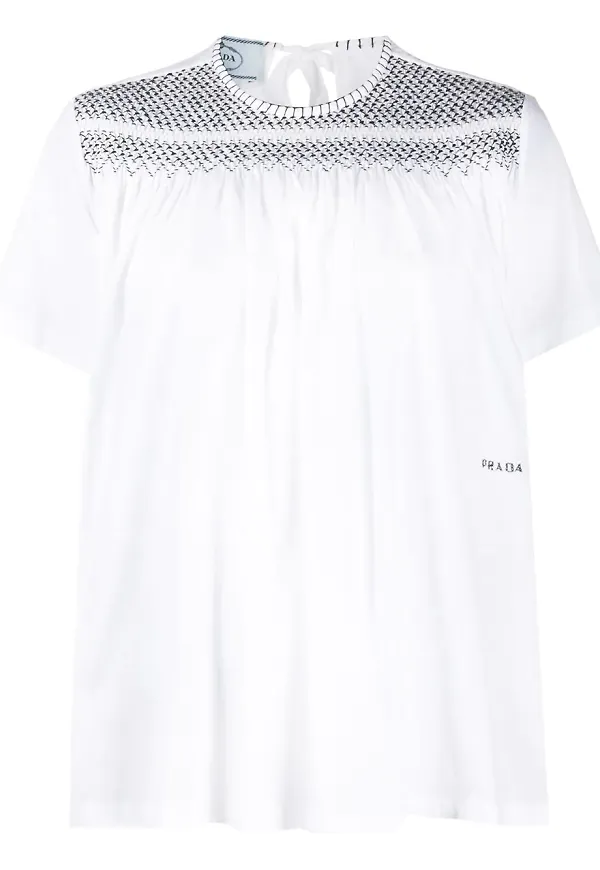 Prada t-shirt med kontrasterande stygn - Vit