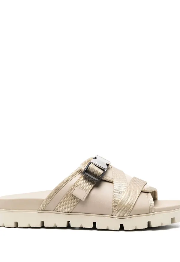 Prada toffelsandaler med spänne - Neutral