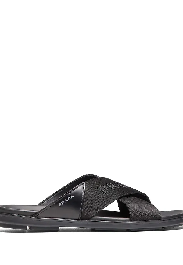 Prada tofflor med logotyp - Svart