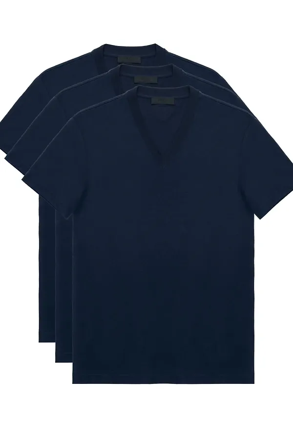 Prada trepack v-ringade t-shirts - Blå