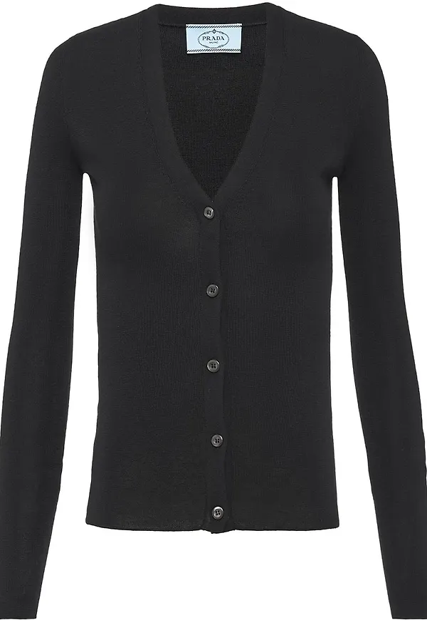 Prada v-ringad cardigan med knäppning - Svart