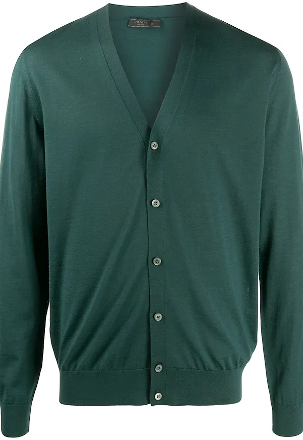 Prada v-ringad långärmad cardigan - Grön