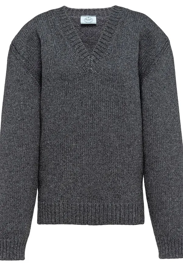 Prada v-ringad långärmad tröja - Grå