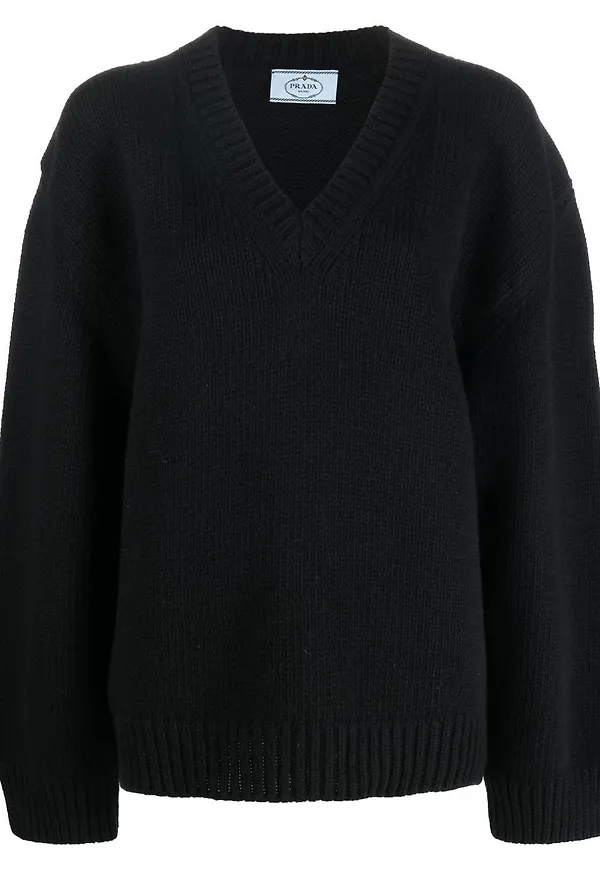 Prada v-ringad långärmad tröja - Svart