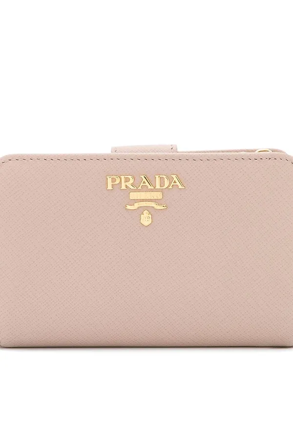 Prada vikbar plånbok i saffianoläder - Neutral