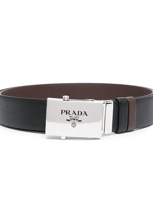 Prada vändbart läderskärp - Svart