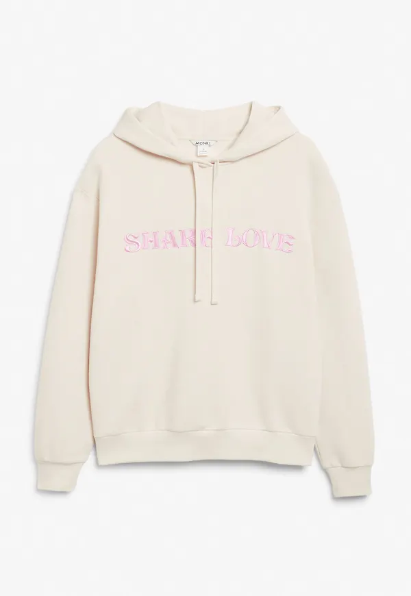 Print drawstring hoodie - Beige