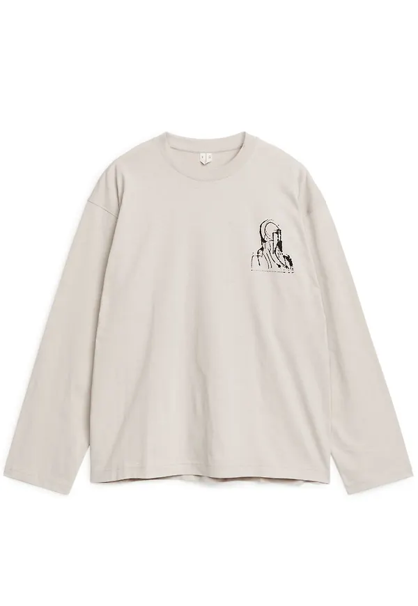 Print Long-Sleeved T-Shirt - Brown