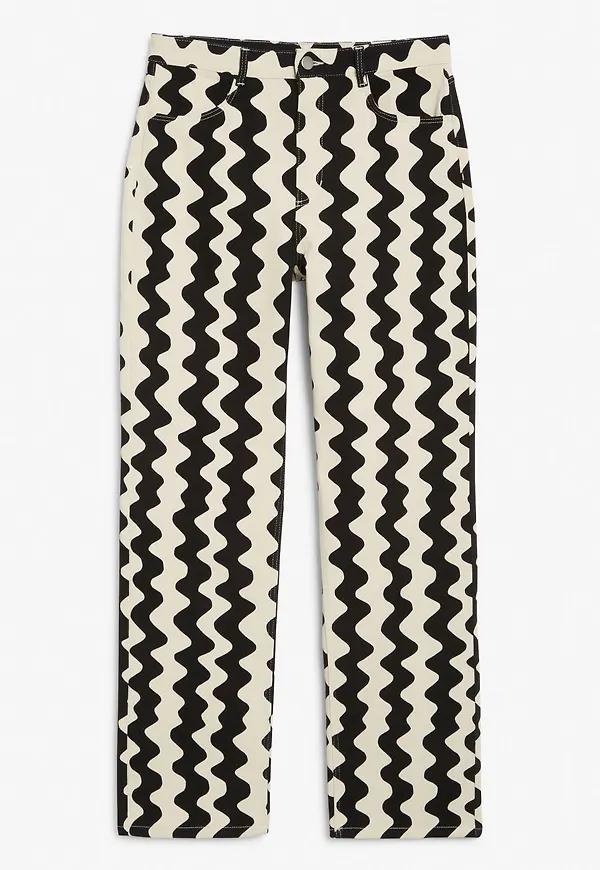 Print straight-leg trousers - Beige