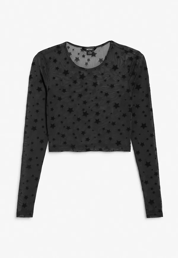 Printed mesh crop top - Black