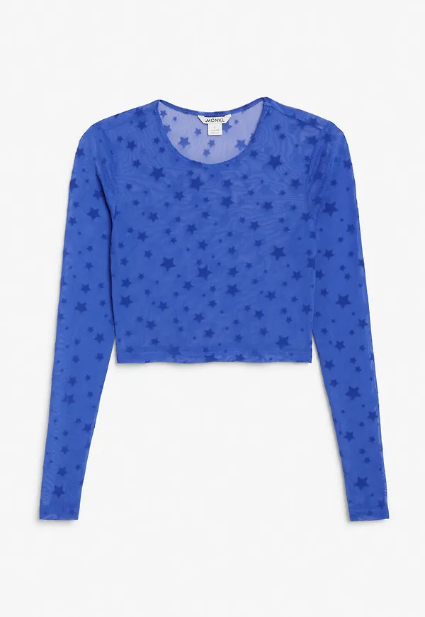 Printed mesh crop top - Blue