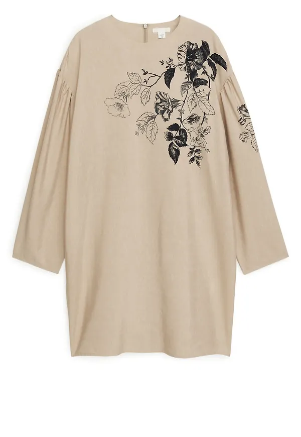 Printed Sack Dress - Beige
