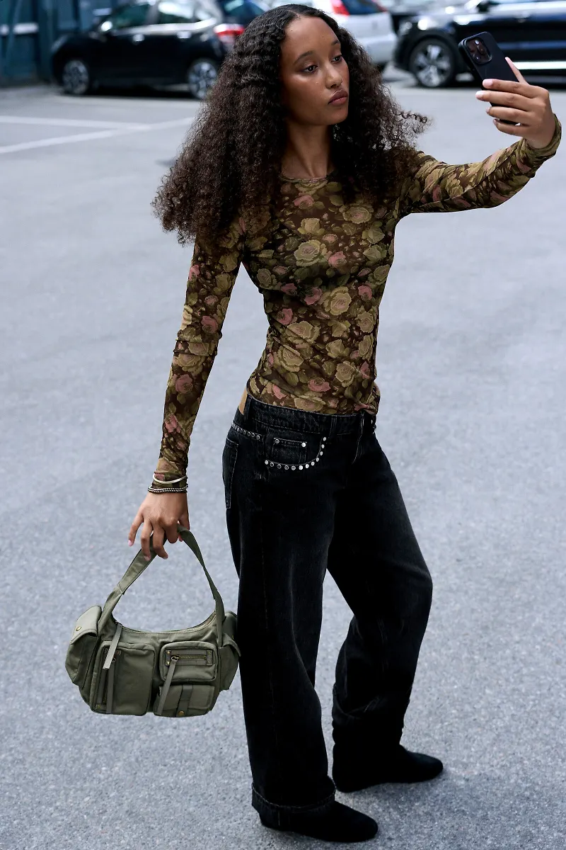Printed slim fit long-sleeve top