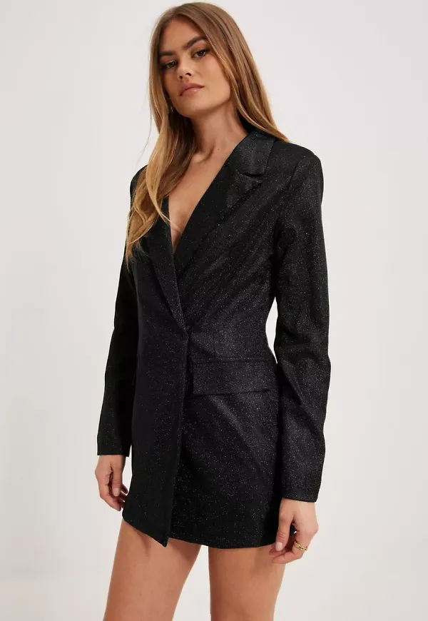Public Desire - Festklänningar - Black - Glitter Boxy Fit Blazer Dress - Klänningar