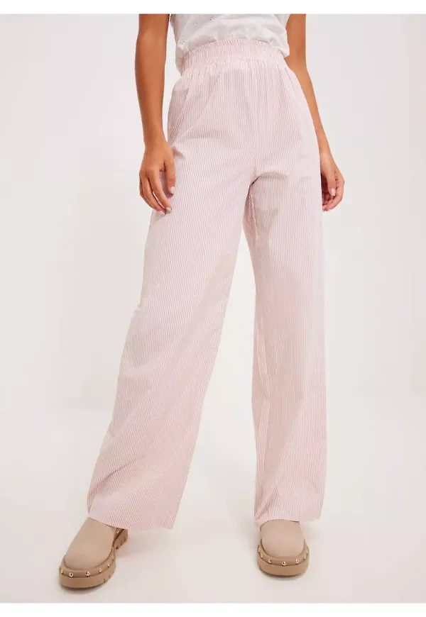 Public Desire Woven Cotton Stripe Wide Leg Trouser Vida byxor Beige