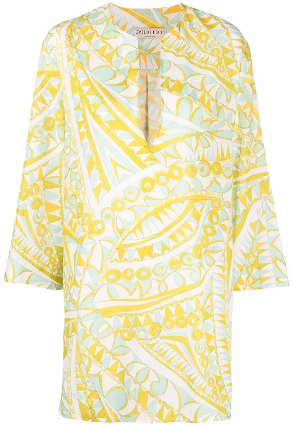PUCCI Bandierine strandkaftan - 014-ACQUA/GIALLO
