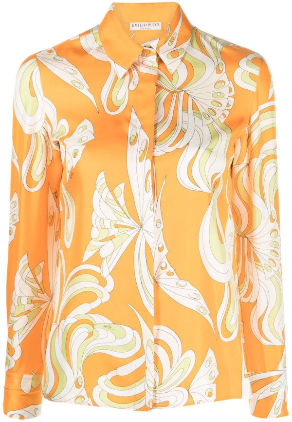 PUCCI Farfelle sidenskjorta med tryck - Orange