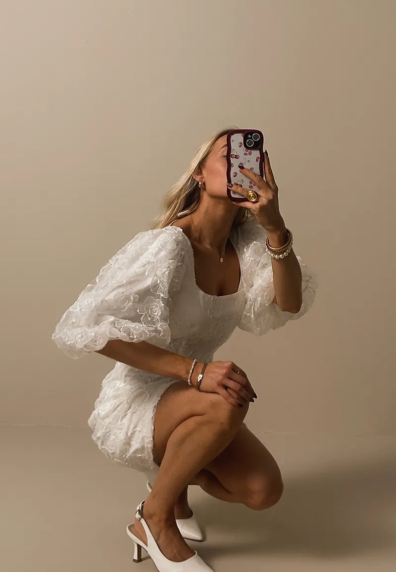 Puff Sleeve Embroidered Dress