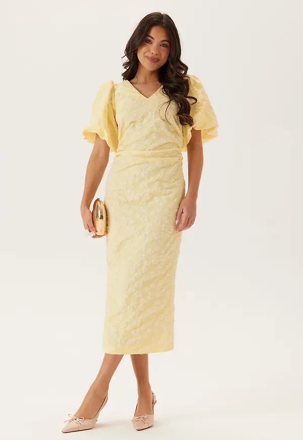 Puff Sleeve Jacquard Midi Dress
