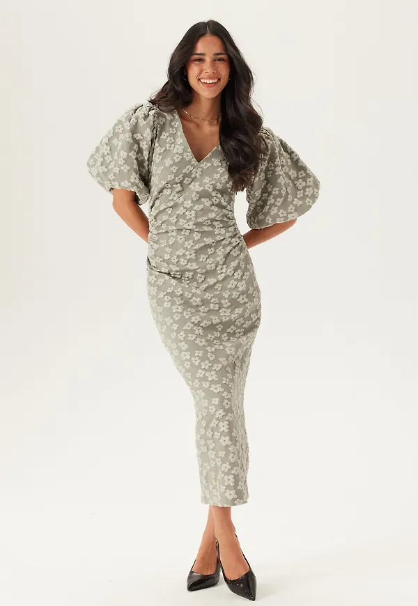 Puff Sleeve Jacquard Midi Dress – Bubbleroom
