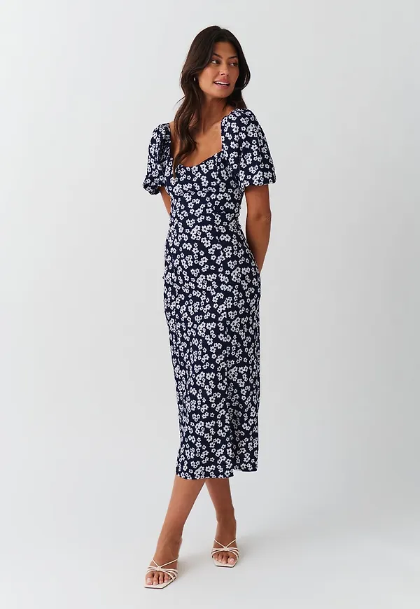 Puff sleeve midi dress