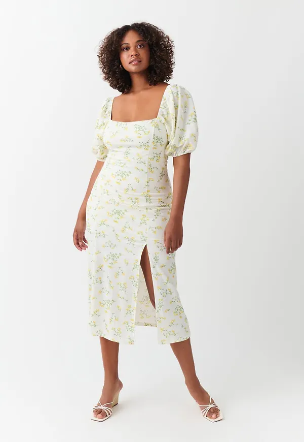 Puff sleeve midi dress