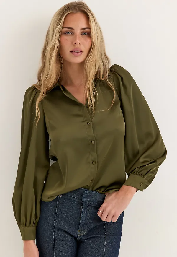Puff Sleeve Satin Shirt